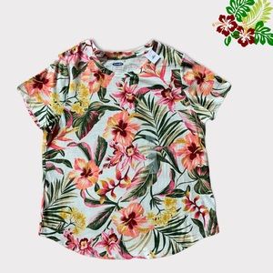 NWT Woman’s Old Navy Short Sleeve Top Size Large Floral Pattern Round Neckline